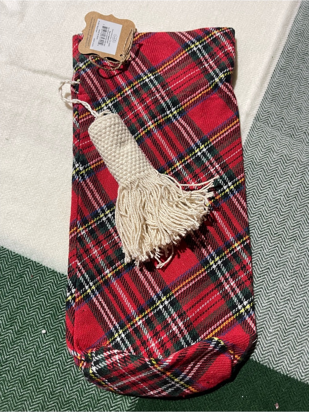 Mud Pie Red Tartan Christmas Wine Bag